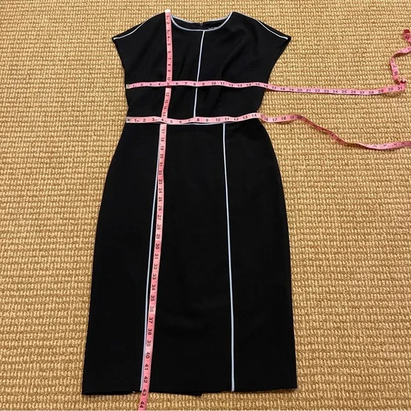 Maggy London Navy Blue Knee Length Shift Dress Contrast Piping 6 - Picture 2 of 7